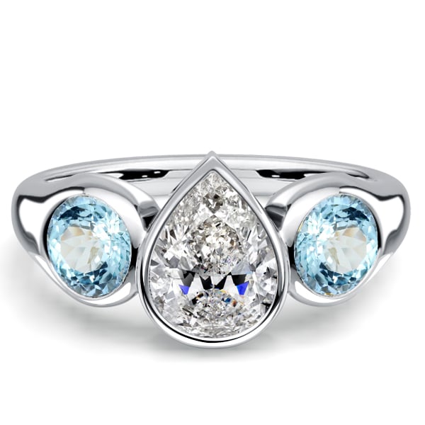 three stone engagement rings - Italo Bezel Setting Pear Cut Aquamarine Three Stone Engagement Rings, Italo jewelry - Online Catalog