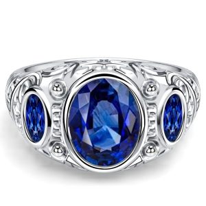 unique engagement rings - Italo Three Stone Filigree Oval Cut Blue Sapphire Vintage Engagement Rings, Italo jewelry - Online Catalog