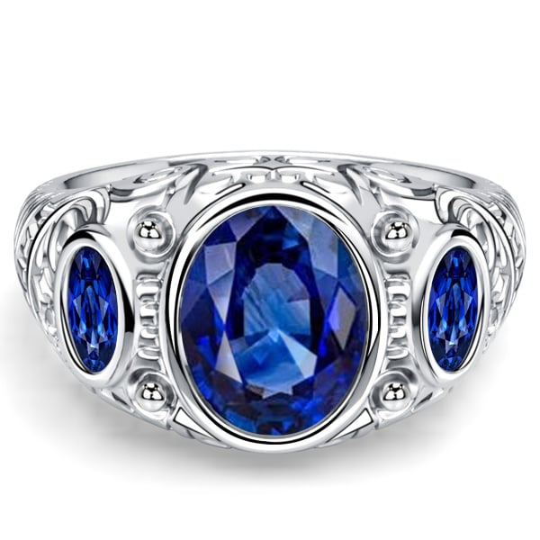unique engagement rings - Italo Three Stone Filigree Oval Cut Blue Sapphire Vintage Engagement Rings, Italo jewelry - Online Catalog