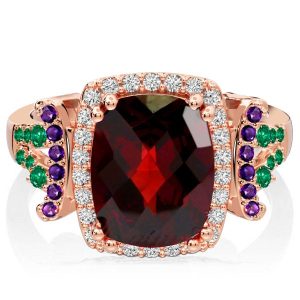unique engagement rings - Italo Split Shank Halo 3.5 CT. Cushion Cut Garnet Unique Engagement Rings, Italo jewelry - Online Catalog
