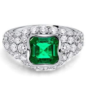 unique engagement rings - Italo Micro Pave Asscher Cut Emerald Sapphire Engagement Ring, Italo jewelry - Online Catalog