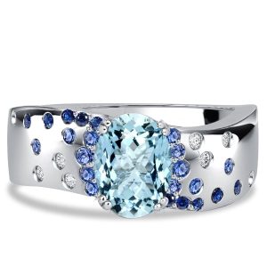 unique engagement rings - Italo Wave Flush Setting Oval Cut Aquamarine Unique Engagement Ring, Italo jewelry - Online Catalog