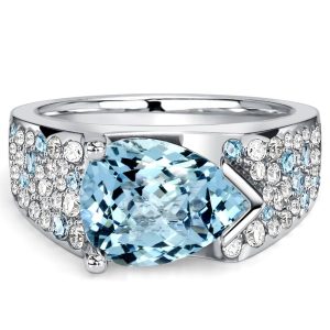 unique engagement rings - Italo East-west Micro Pave Pear Cut Aquamarine Ring For Women, Italo jewelry - Online Catalog