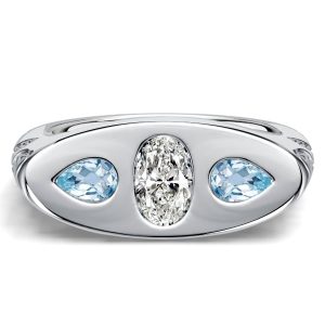 three stone engagement rings - Italo Filigree Oval Cut Aquamarine Three Stone Engagement Ring For Women, Italo jewelry - Online Catalog