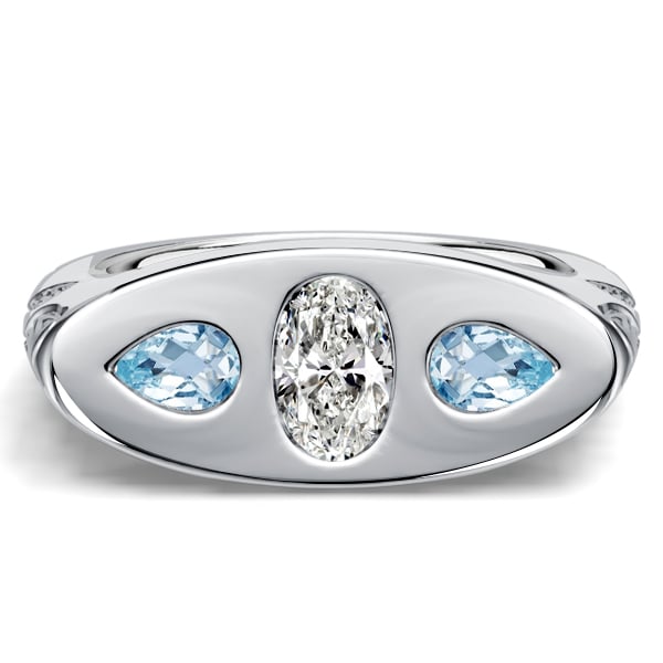 three stone engagement rings - Italo Filigree Oval Cut Aquamarine Three Stone Engagement Ring For Women, Italo jewelry - Online Catalog