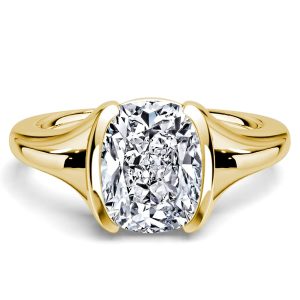 classic engagement rings - Italo Golden Half-bezel White Sapphire Cushion Cut Solitaire Engagement Ring, Italo jewelry - Online Catalog