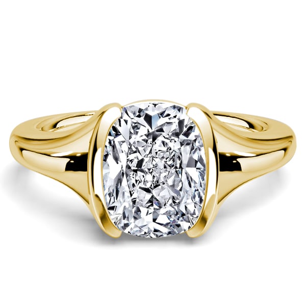 classic engagement rings - Italo Golden Half-bezel White Sapphire Cushion Cut Solitaire Engagement Ring, Italo jewelry - Online Catalog