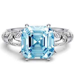unique engagement rings - Italo Knife-Edge Asscher Cut Aquamarine Ring For Women, Italo jewelry - Online Catalog