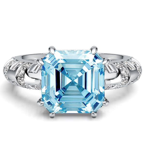 unique engagement rings - Italo Knife-Edge Asscher Cut Aquamarine Ring For Women, Italo jewelry - Online Catalog