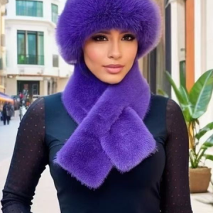 Winter Mongolian Hat, Plush Hat And Scarf For Women Thickened Warm Stylish Ear-covering Hat Faux Mink Fur 2-piece Set, Hats, color:Purple|size:One-size, catalog Noracora shop