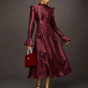 Elegant 3D Floral Sheer Ruffle Dress - Ethereal Gown for Social Events, Midi Dresses, color:As Picture|size:XXL, Stylewe