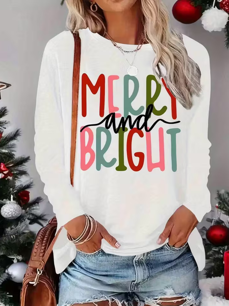 Women Text Letters Long Sleeve Tee T-shirt Crew Neck Printing Casual Spring/Fall Graphic Tee Top, JustFashionNow T-Shirts, color:White|size:XXL,