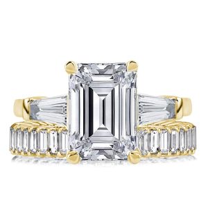 bridal sets - Italo Golden Three Stone Emerald Cut Engagement Rings Sets, Italo jewelry - Online Catalog