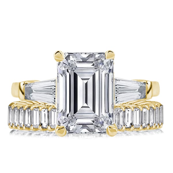 bridal sets - Italo Golden Three Stone Emerald Cut Engagement Rings Sets, Italo jewelry - Online Catalog