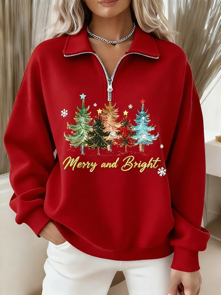 Women Christmas Shawl Collar Printing Casual Spring/Fall Long Sleeve Sweatshirt, JustFashionNow Sweatshirts & Hoodies, color:Red|size:4XL,