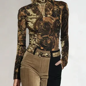 Urban Random Print Printing Turtleneck T-shirt, Tees, color:As Picture|size:XXL, Stylewe