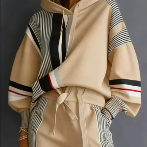 Urban Geometric Relaxed Fit Hoodie, Hoodies and Sweatshirts, color:Apricot|size:XXL, Stylewe
