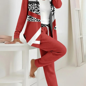 Women Abstract Printing Two-Piece Set Daily Long Sleeve Casual Spring/Fall Coat With Pants Matching Set, JustFashionNow Suit Set, color:Red|size:XXL,