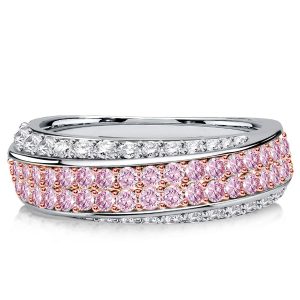 anniversary band - Italo Two Tone Micro Pave White & Pink Sapphire Band Ring, Italo jewelry - Online Catalog