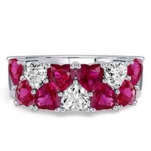 anniversary band - Italo Heart Cut White & Ruby Half Eternity Wedding Band For Women, Italo jewelry - Online Catalog