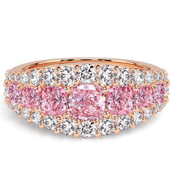 anniversary band - Italo Rose Gold Halo Cushion Cut Pink Sapphire Anniversary Band Ring, Italo jewelry - Online Catalog