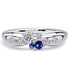 anniversary band - Italo Pinched Band Round Cut Blue Sapphire Wedding Band For Women, Italo jewelry - Online Catalog