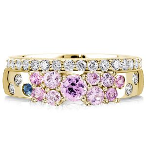 anniversary band - Italo Cluster Pink Sapphire Wedding Band For Women Stackable Waterfall Ring, Italo jewelry - Online Catalog