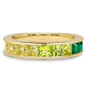 anniversary band - Italo Princess Cut Yellow Topaz Emerald Sapphire Half Eternity Band For Women, Italo jewelry - Online Catalog