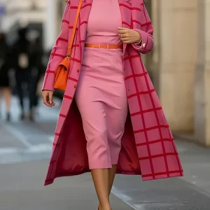 Elegant Printing Plaid Lapel Collar Coat, Coats, color:As Picture|size:XXL, Stylewe