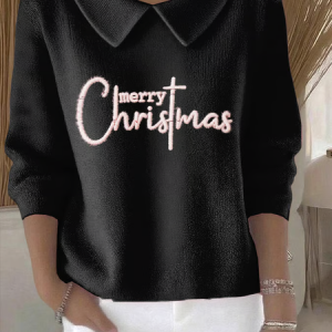 Women Christmas Printing Spring/Fall Casual Long Sleeve Shawl Collar Sweater, JustFashionNow Sweaters, color:Black|size:5XL,