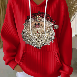 Women Santa Claus Spring/Fall Printing Long Sleeve Casual Daily Hoodie, JustFashionNow Sweatshirts & Hoodies, color:Red|size:4XL,