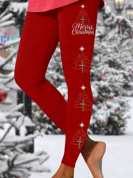 Women Christmas Casual All Season Printing Long Leggings, JustFashionNow Leggings, color:Red|size:XXL,