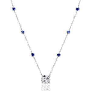 necklaces - Italo Bezel Setting Round Cut Blue & White Sapphire Pendant Necklace, Italo jewelry - Online Catalog