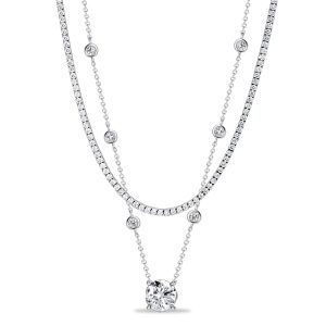 necklaces - Italo Bezel Setting Whte Sapphire Round Cut Layering necklaces For Women, Italo jewelry - Online Catalog