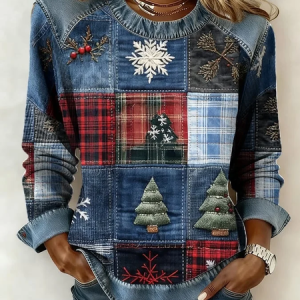Vintage Crew Neck Christmas Sweatshirt Printing, Hoodies & Sweatshirts, color:Blue|size:3XL, catalog Noracora shop