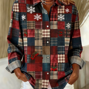 Shirt Collar Regular Sleeve Long Sleeve Christmas Buckle Regular Loose Button Up Shirt Shirt For Women, Shirts, color:As Picture|size:XXL, catalog Noracora shop