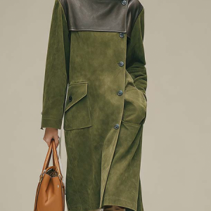 Urban Color Block Stand Collar Faux Leather Coat, Jackets, color:Green|size:XXL, Stylewe