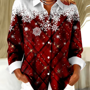 Shirt Collar Regular Sleeve Long Sleeve Christmas Buckle Regular Loose Button Up Shirt Shirt For Women, Shirts, color:Red|size:XXL, catalog Noracora shop