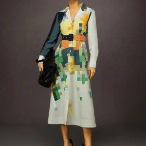 Cotton Printed Shirt Dress - Versatile Urban Style for Daily Wear, Midi Dresses, color:As Picture|size:XXL, Stylewe