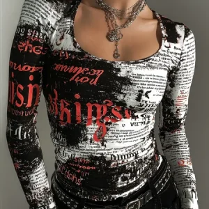 Urban Letter Pattern Printing Scoop Neck T-shirt, Tees, color:Red|size:XXL, Stylewe