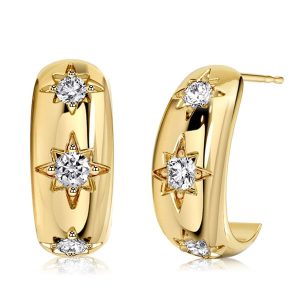 earrings - Italo Starburst Design Round Cut Silver Hoops Earrings For Women, Italo jewelry - Online Catalog