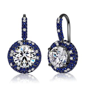 earrings - Italo Black Tone Micro Pave Blue & White Sapphire Drop Earrings, Italo jewelry - Online Catalog