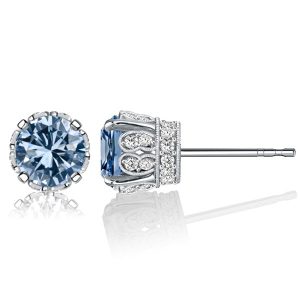 earrings - Italo Filigree Round Cut Blue Topaz Stud Earrings For Women, Italo jewelry - Online Catalog