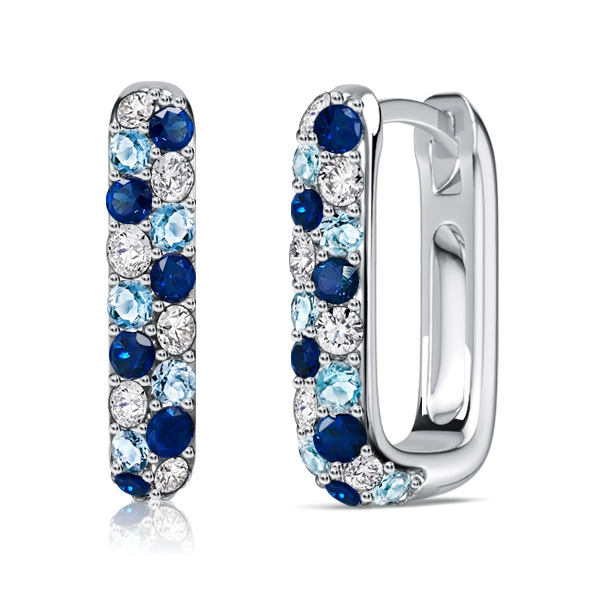 earrings - Italo Rectangle Micro Pave Blue Sapphire Aquamarine Hoop Earrings For Women, Italo jewelry - Online Catalog