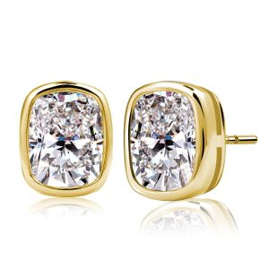 earrings - Italo Golden Bezel Setting Cushion Cut Stud Earrings For Women, Italo jewelry - Online Catalog