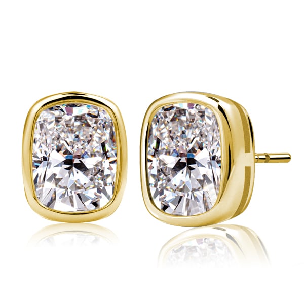 earrings - Italo Golden Bezel Setting Cushion Cut Stud Earrings For Women, Italo jewelry - Online Catalog