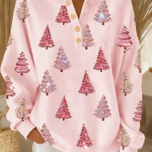 Women Christmas Long Sleeve Comfy Casual Sweater, Sweaters, color:Pink|size:4XL, catalog Noracora shop
