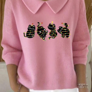 Women Cotton Animal Long Sleeve Comfy Casual Sweater, Sweaters, color:Pink|size:3XL, catalog Noracora shop