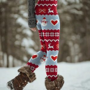 Women Christmas Vintage Spring/Fall Ankle Pants Leggings, Leggings, color:As Picture|size:4XL, catalog Noracora shop