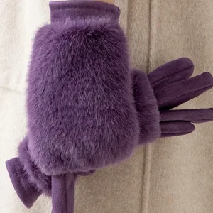 Urban Plain Fur Gloves, Gloves, color:Purple|size:One-size, Stylewe